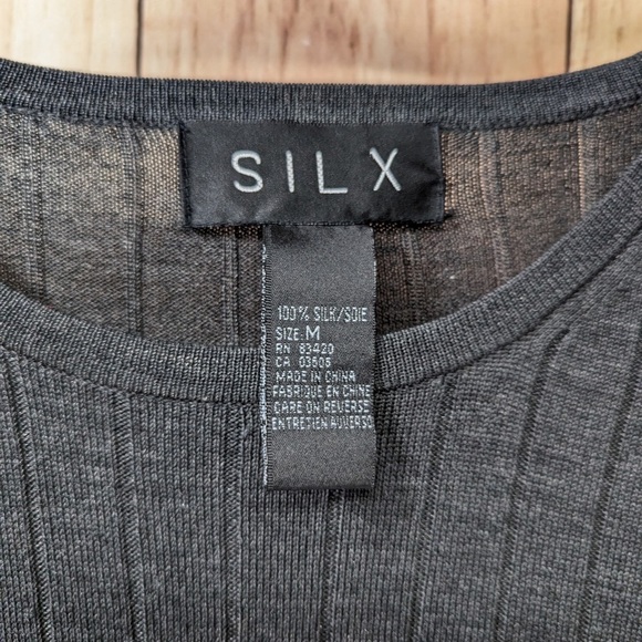 SILX gray ribbed pullover 100% pure silk , super soft NWOT Size Medium crewneck - Picture 5 of 6